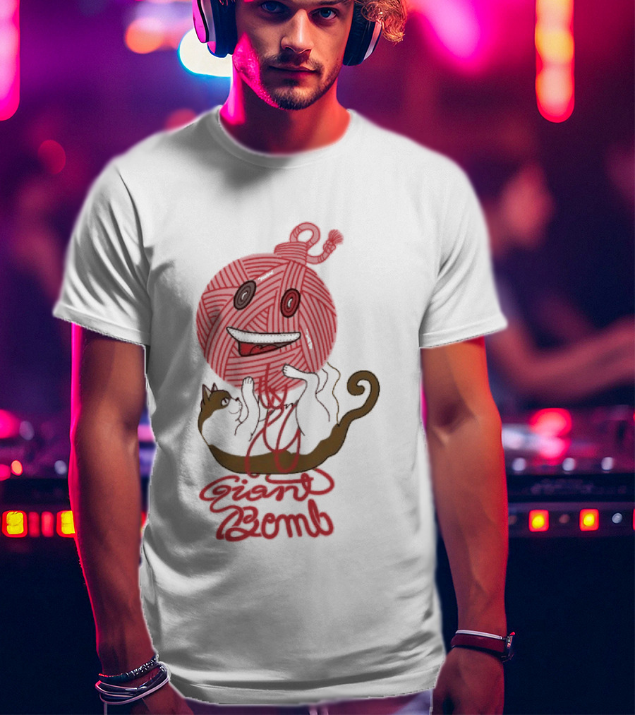 Giant Bomb Cat Monster Red Yarn Ball T-Shirt