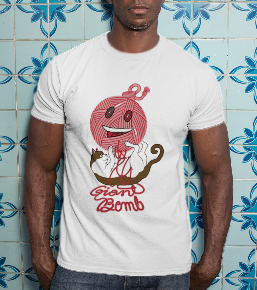 Giant Bomb Cat Monster Red Yarn Ball T-Shirt