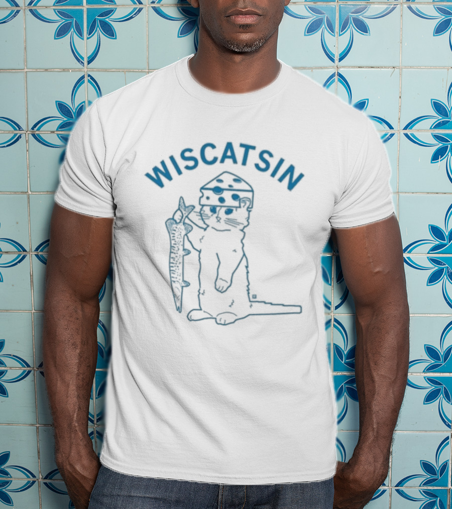 Wiscatsin Cat With Fish Illustration By Raygun T-Shirt