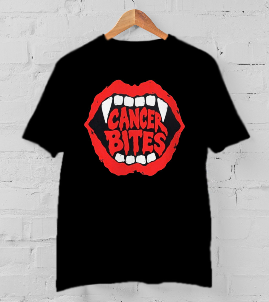 Cancer Bites Halloween Vampire Teeth 2026 T-Shirt