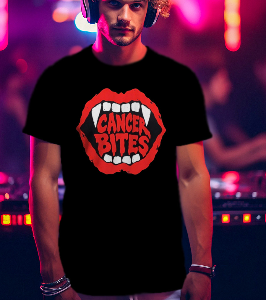 Cancer Bites Halloween Vampire Teeth 2026 T-Shirt