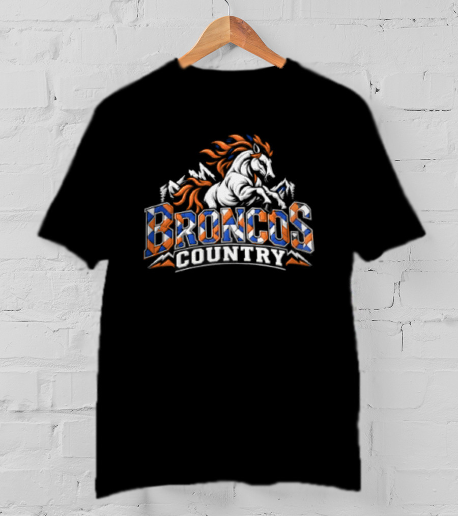 Broncos Country Rearing Horse Mountains Forest T-Shirt