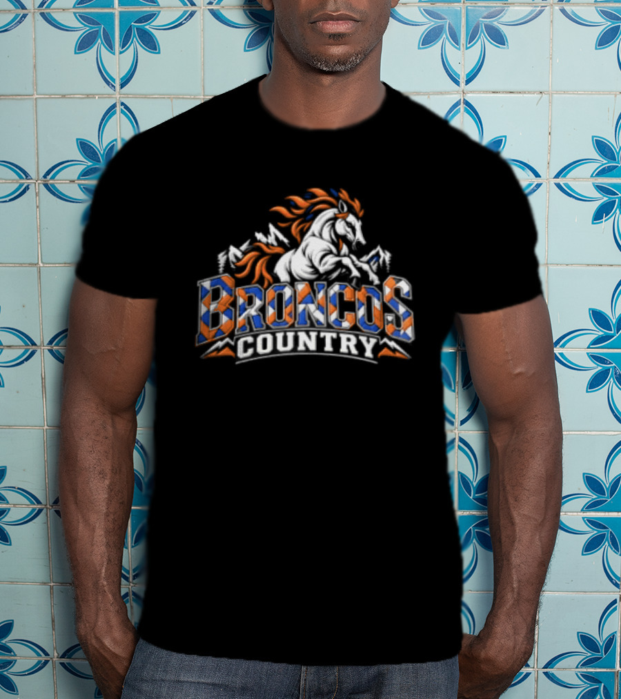 Broncos Country Rearing Horse Mountains Forest T-Shirt