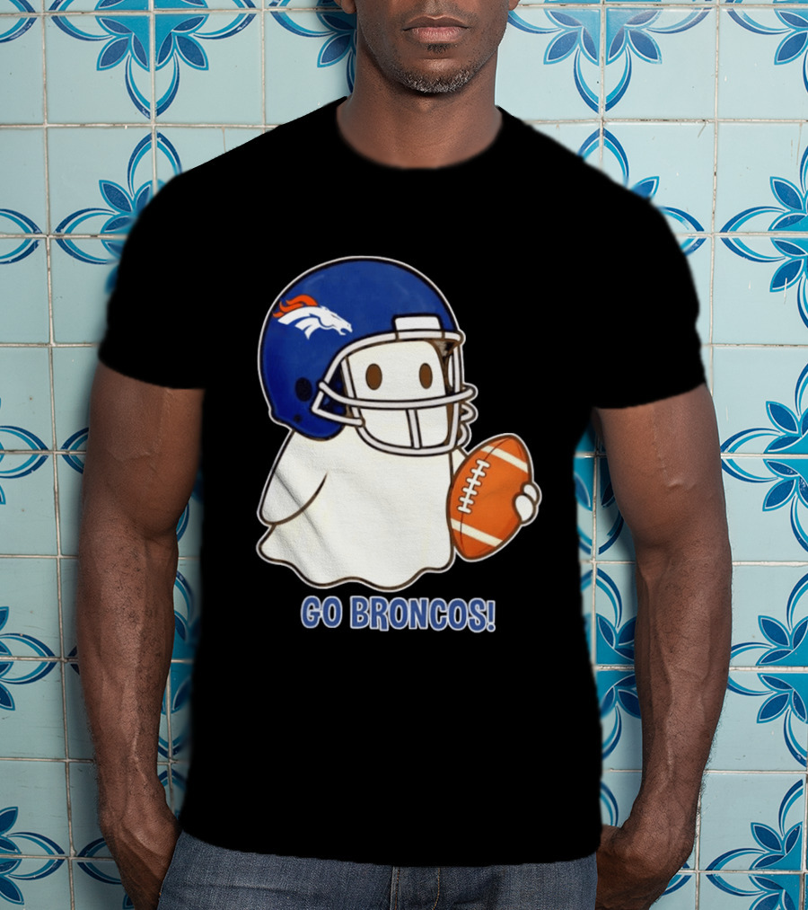 Denver Broncos Halloween Ghost Football Go Broncos T-Shirt