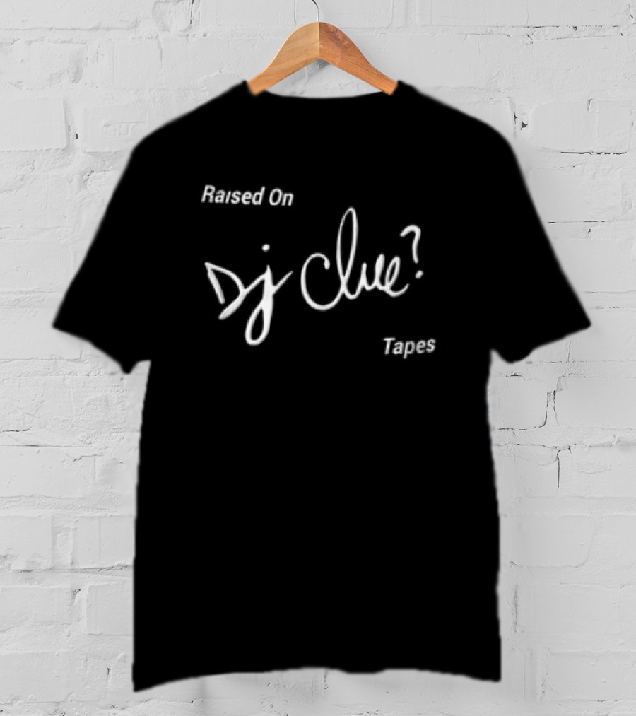 Raised On DJ Clue Tapes White Script Black T-Shirt