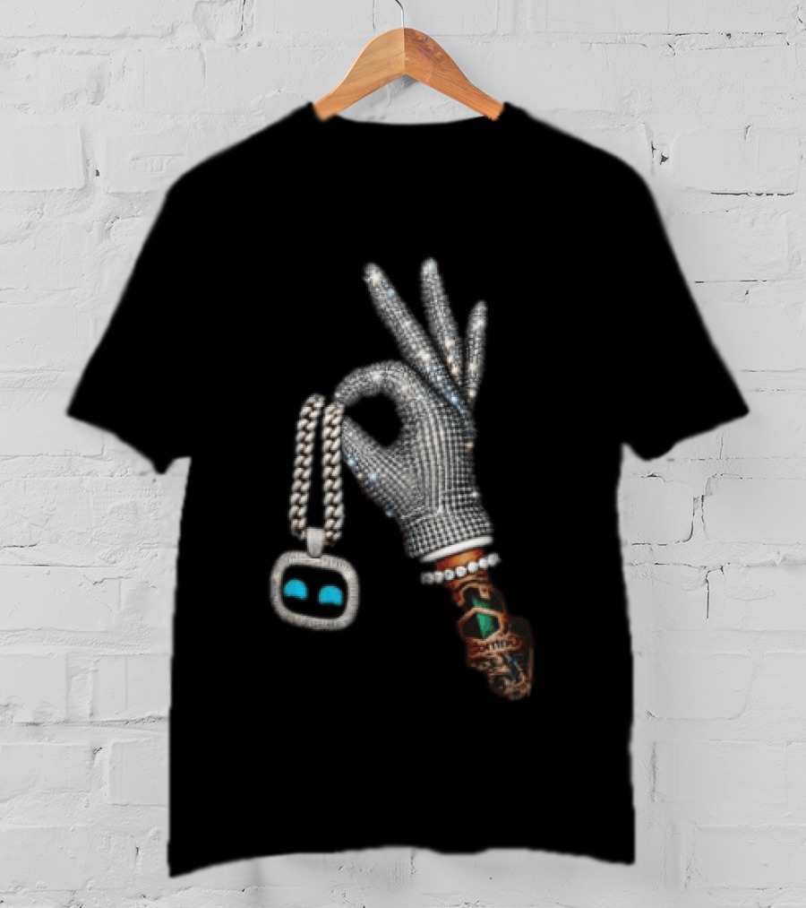 Ok Hand Diamond Glove Holding Sneaker Pendant Chain T-Shirt