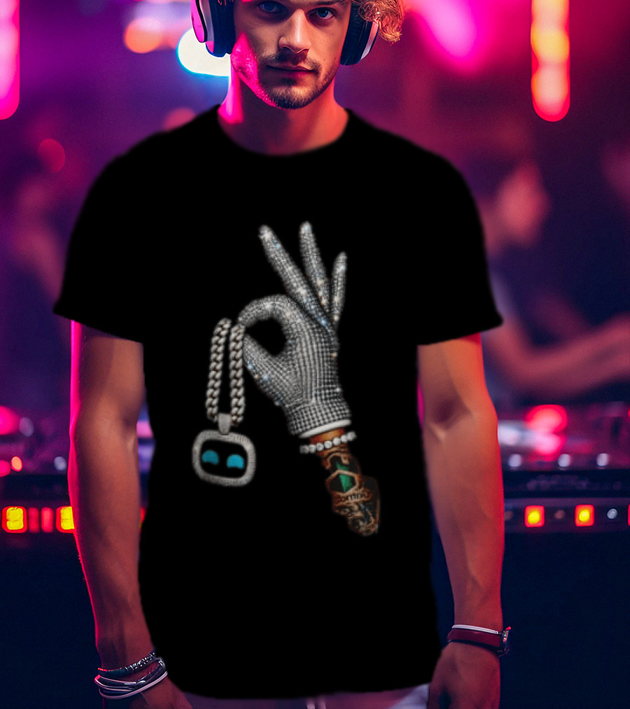 Ok Hand Diamond Glove Holding Sneaker Pendant Chain T-Shirt