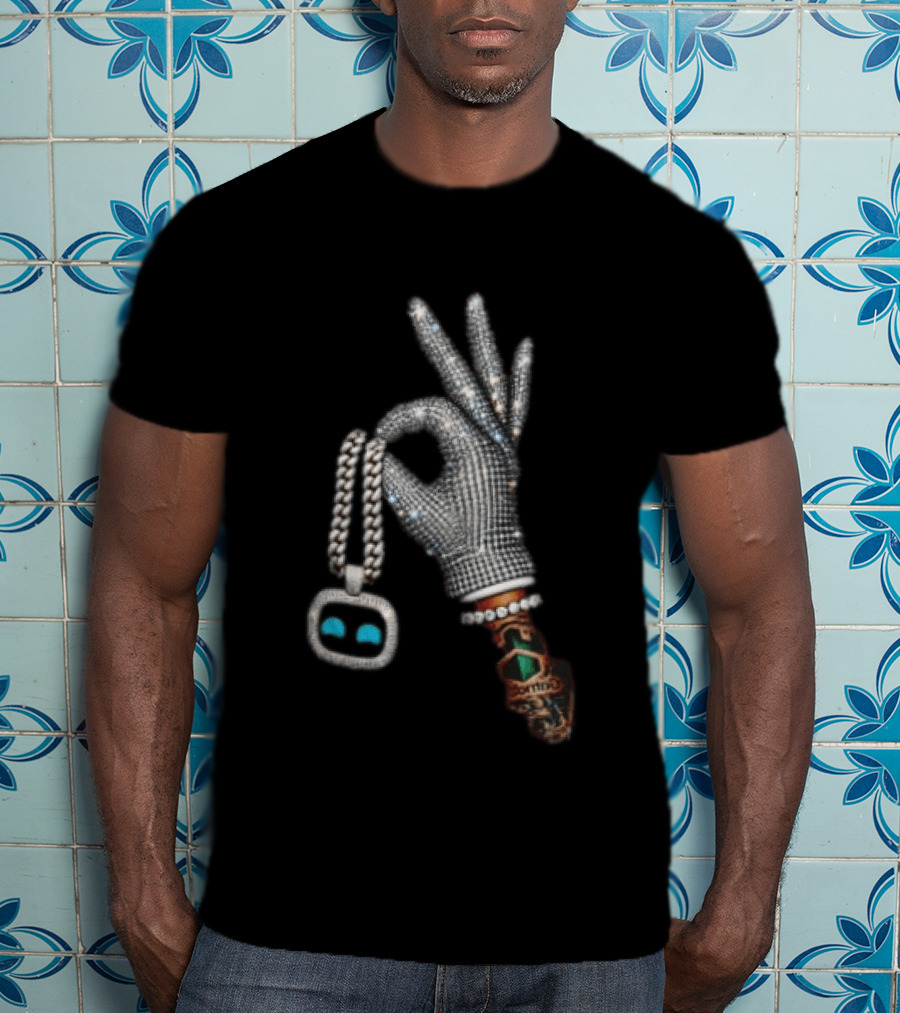 Ok Hand Diamond Glove Holding Sneaker Pendant Chain T-Shirt