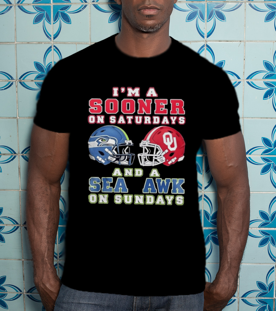 I'm A Sooner On Saturdays And A Seahawk On Sundays Football Helmet Fan Gear T-Shirt