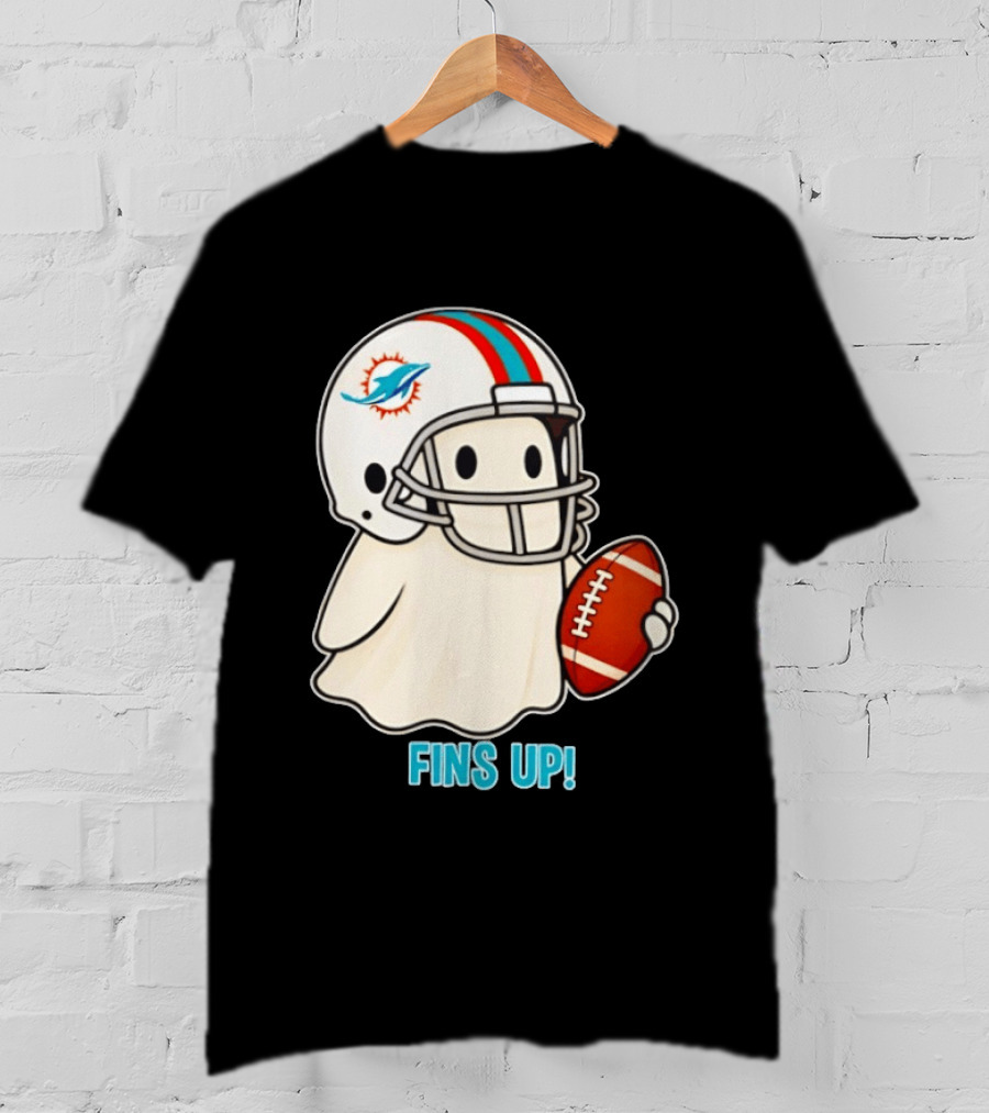 Miami Dolphins Ghost Fins Up Halloween 2026 Football Fan Gear T-Shirt