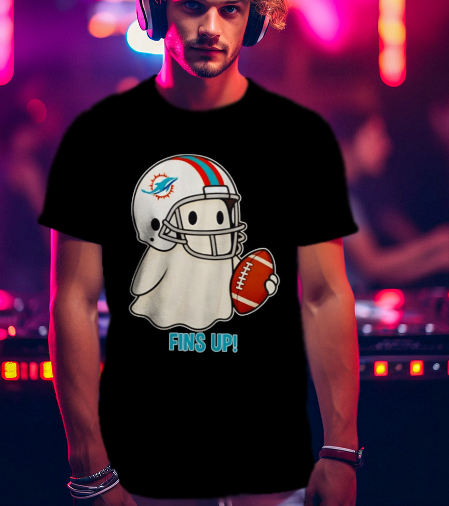 Miami Dolphins Ghost Fins Up Halloween 2026 Football Fan Gear T-Shirt