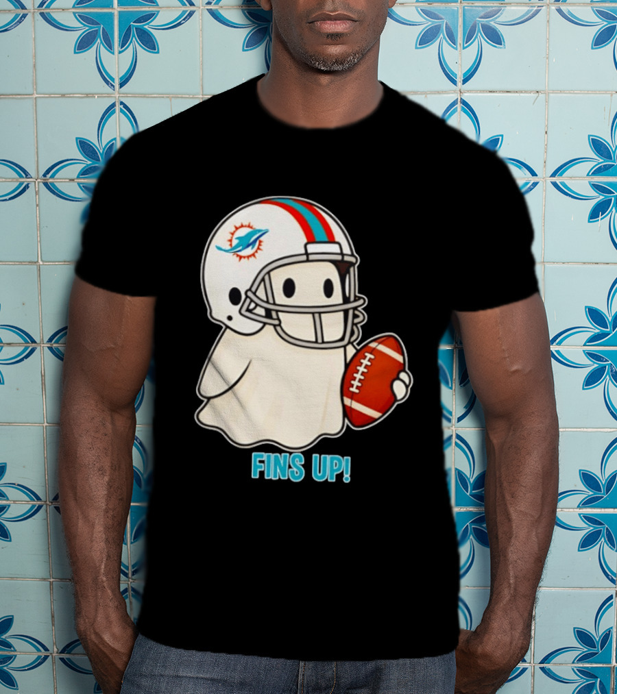 Miami Dolphins Ghost Fins Up Halloween 2026 Football Fan Gear T-Shirt