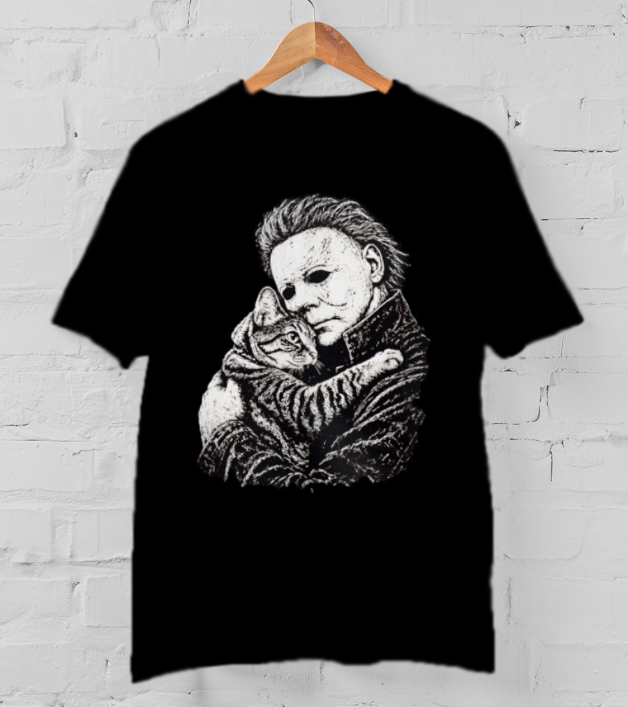 Michael Myers Hugging A Cat Halloween Horror Icon Halloween Cat Lovers T-Shirt