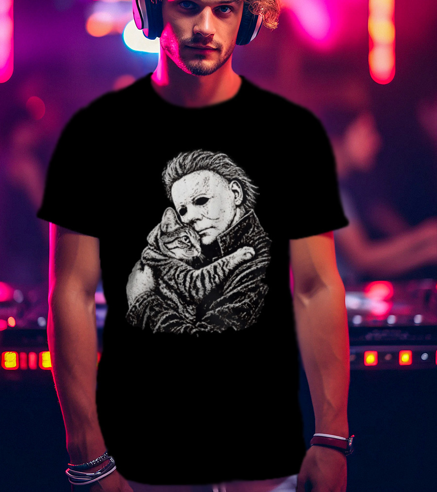 Michael Myers Hugging A Cat Halloween Horror Icon Halloween Cat Lovers T-Shirt