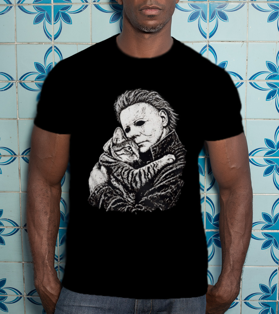Michael Myers Hugging A Cat Halloween Horror Icon Halloween Cat Lovers T-Shirt