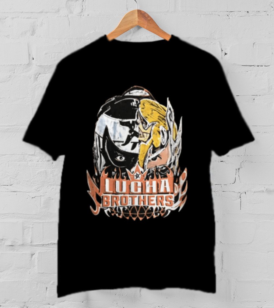 Lucha Brothers Masked Wrestlers Flames T-Shirt