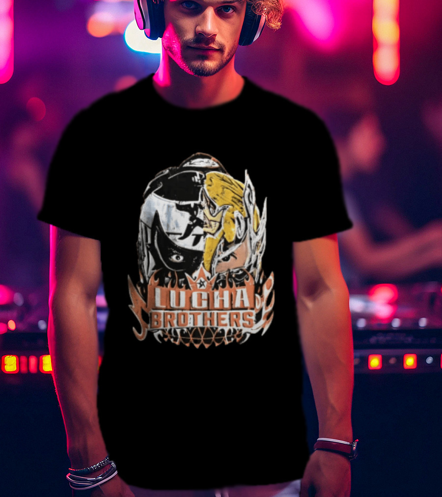 Lucha Brothers Masked Wrestlers Flames T-Shirt