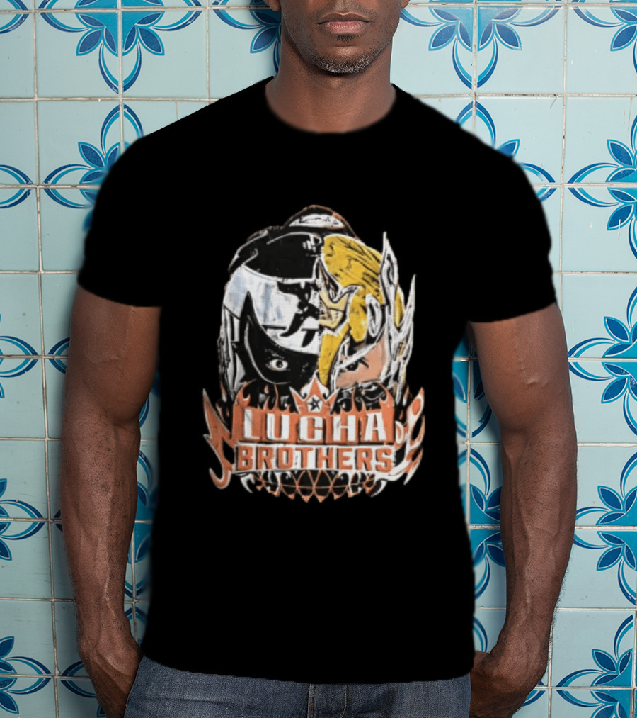 Lucha Brothers Masked Wrestlers Flames T-Shirt