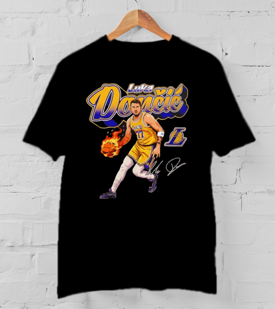 Luka Doncic Lakers 77 Signature Cursive T-Shirt