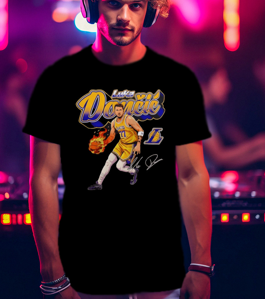 Luka Doncic Lakers 77 Signature Cursive T-Shirt
