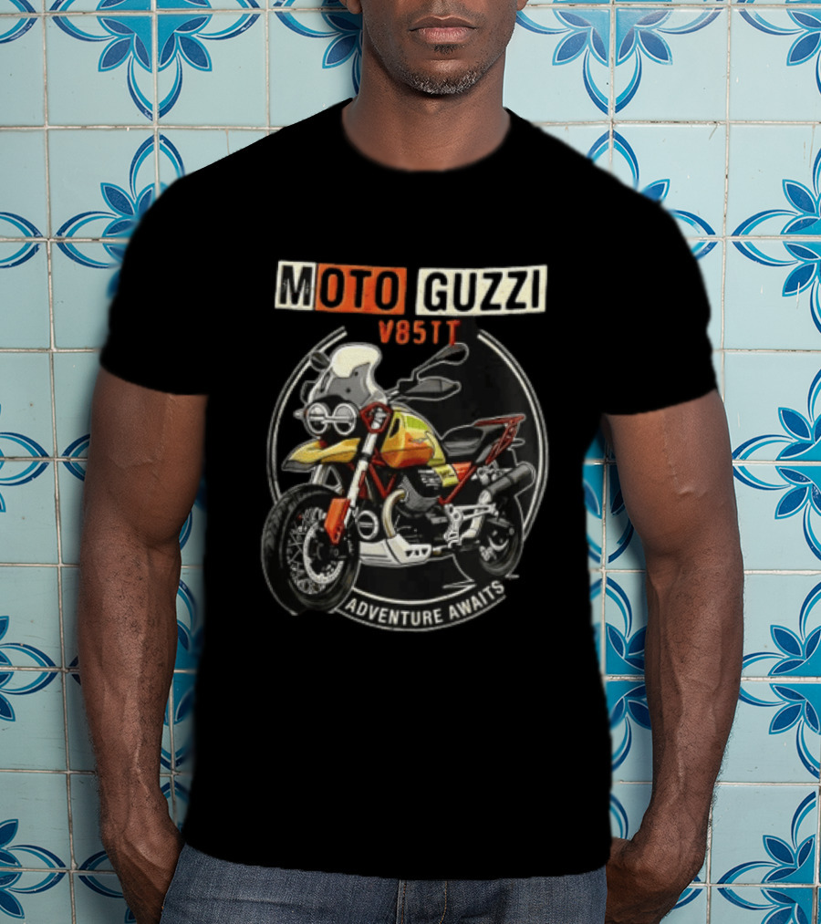 Moto Guzzi V85TT Adventure Awaits Motorcycle T-Shirt