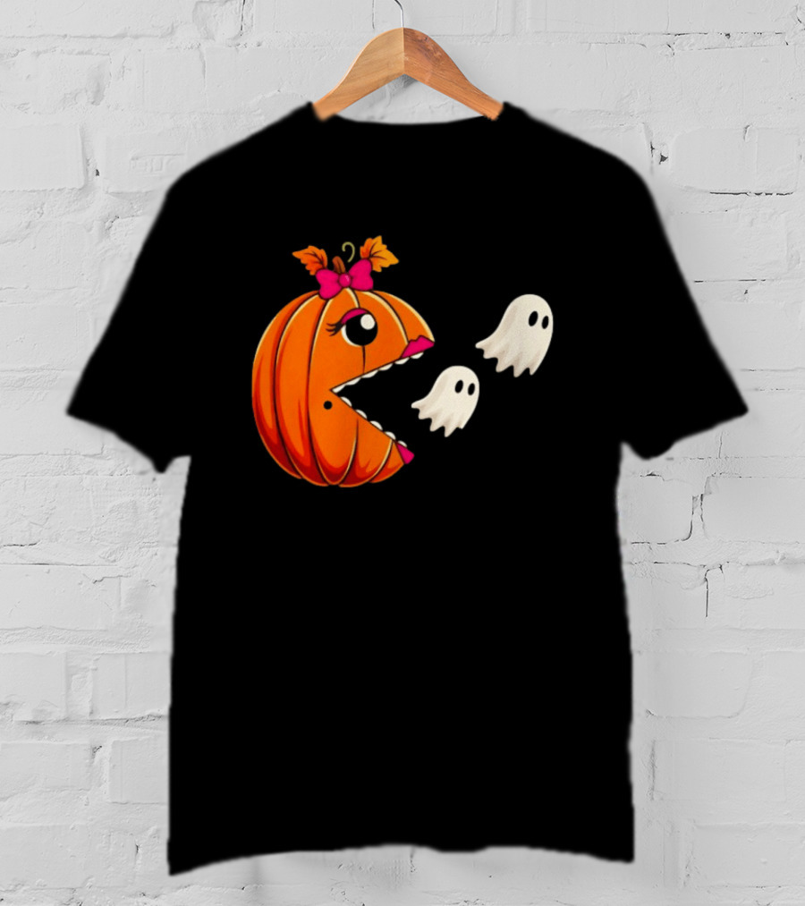 Ms PacMan Pumpkin Ghosts Halloween T-Shirt