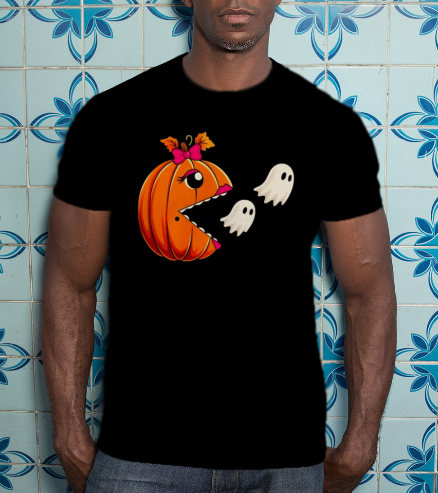 Ms PacMan Pumpkin Ghosts Halloween T-Shirt