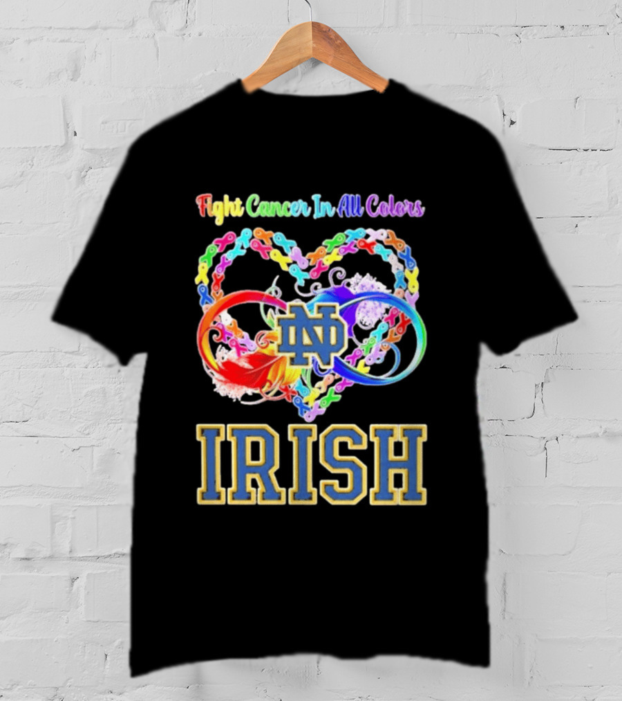 Fight Cancer In All Colors Notre Dame Irish Cancer Awareness Ribbon Heart T-Shirt