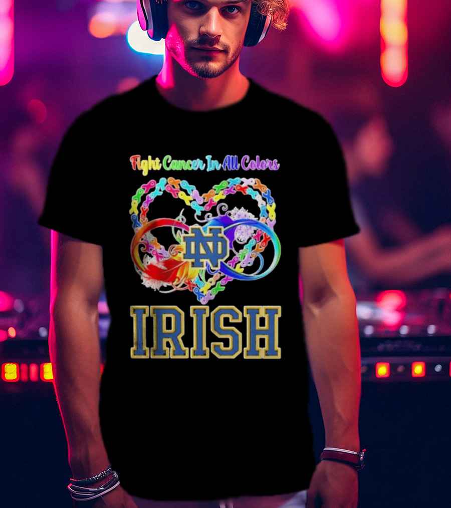 Fight Cancer In All Colors Notre Dame Irish Cancer Awareness Ribbon Heart T-Shirt
