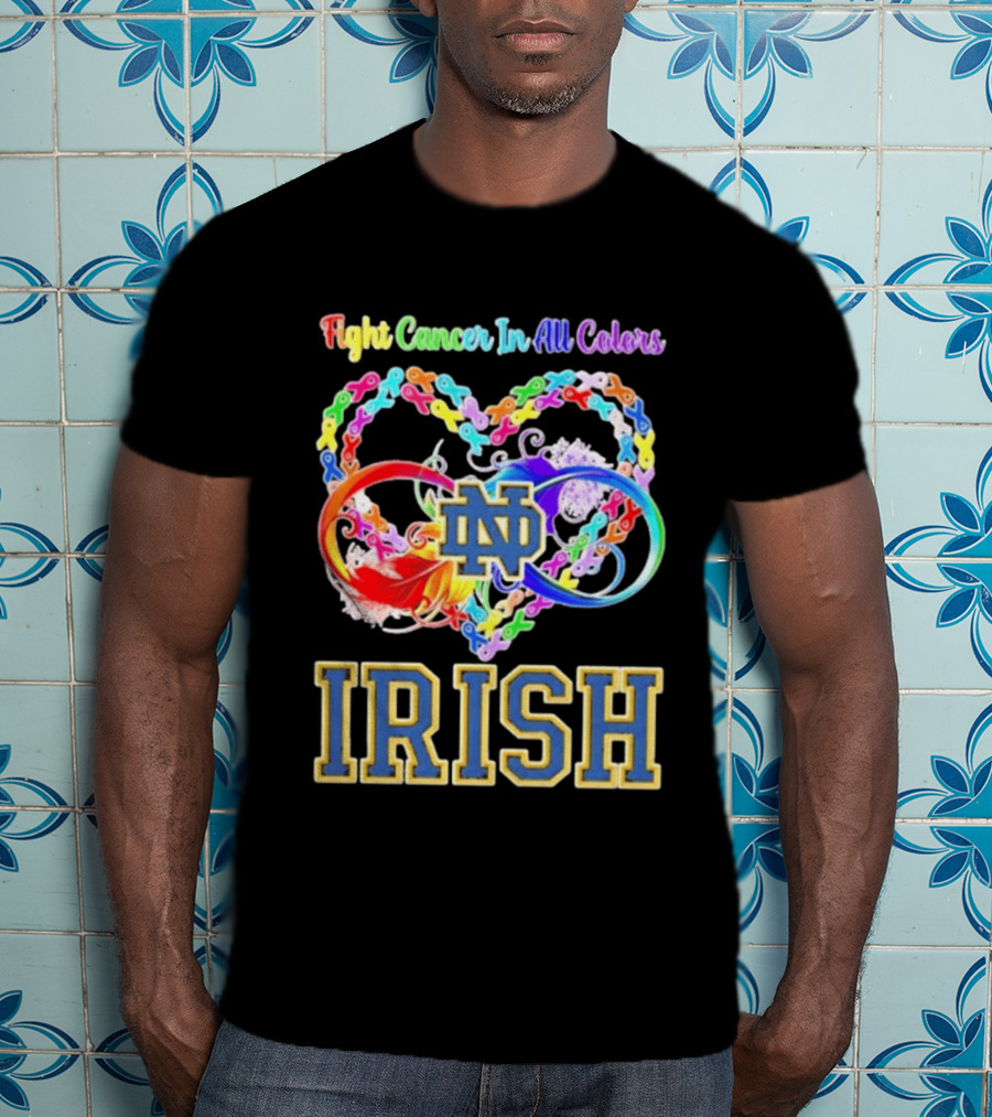 Fight Cancer In All Colors Notre Dame Irish Cancer Awareness Ribbon Heart T-Shirt