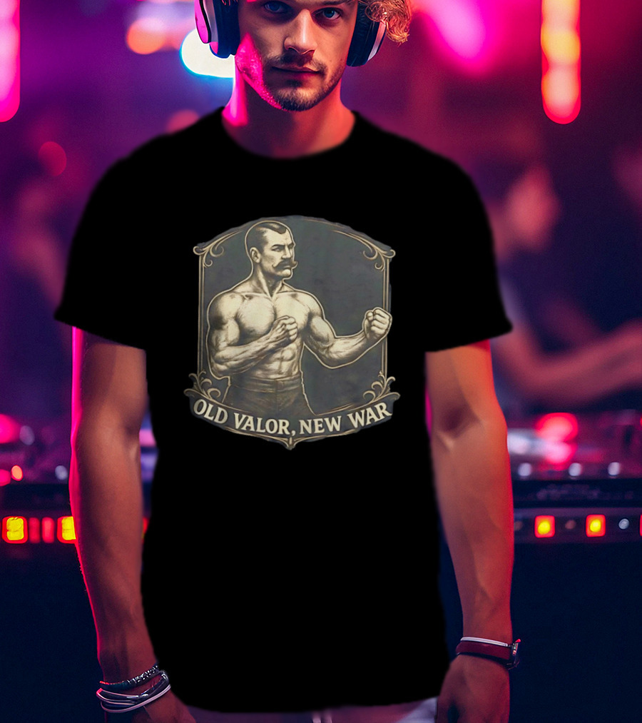 Old Valor New War Mustachioed Boxer T-Shirt