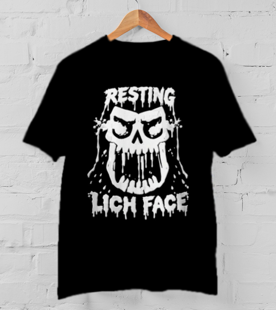 Resting Lich Face Dripping Skull White Ink T-Shirt