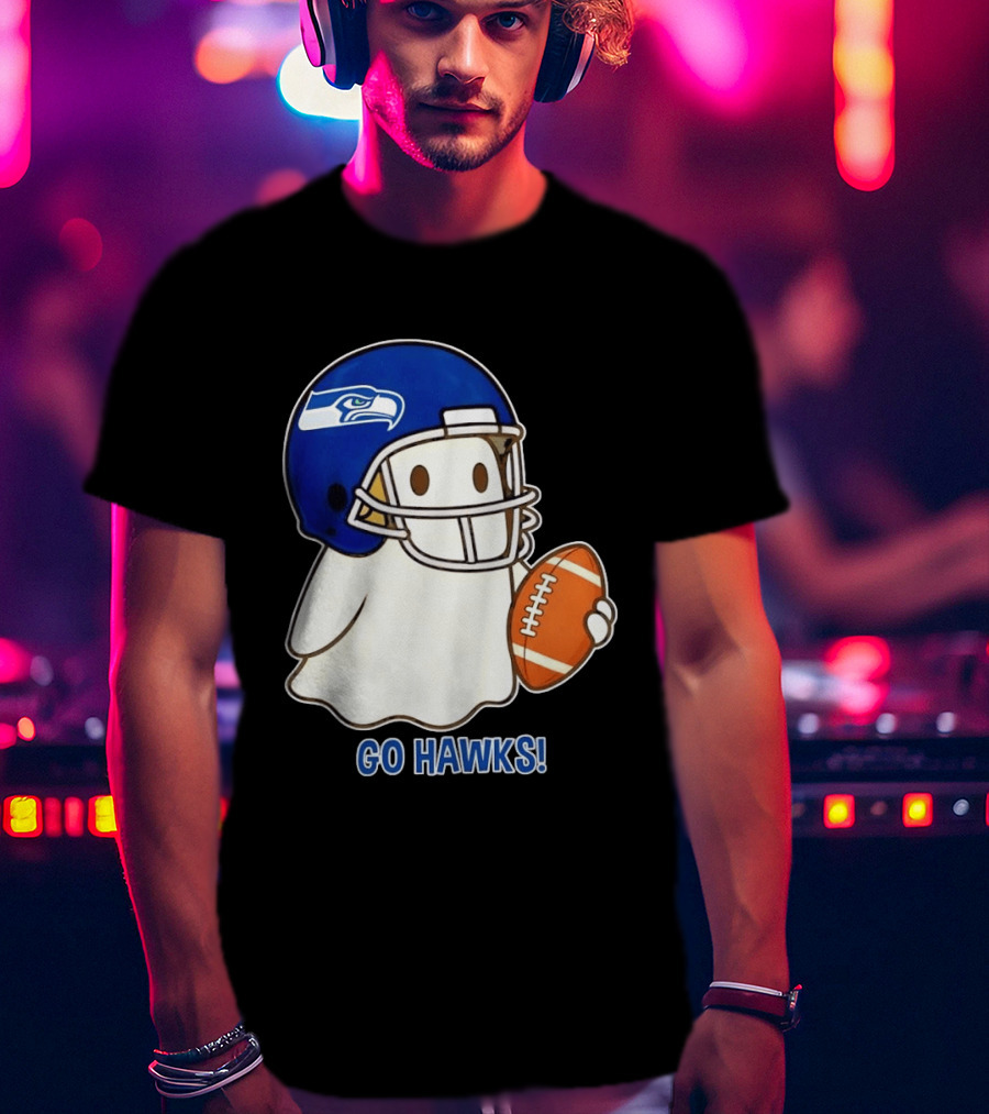 Seattle Seahawks Go Hawks Halloween Ghost Football Spirit T-Shirt
