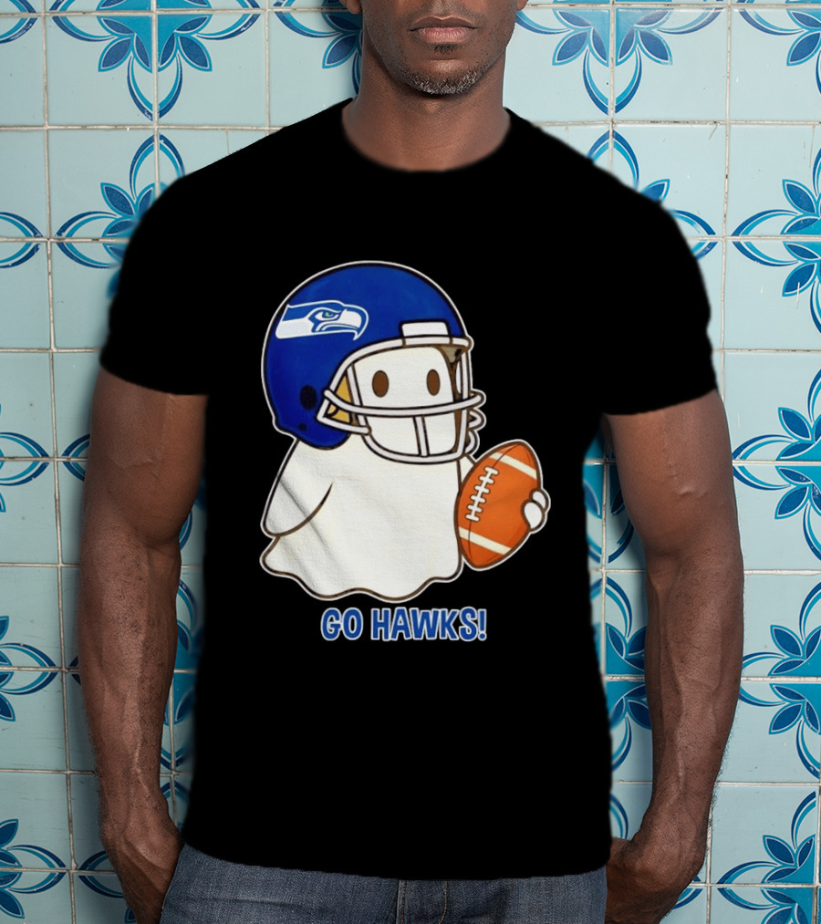 Seattle Seahawks Go Hawks Halloween Ghost Football Spirit T-Shirt