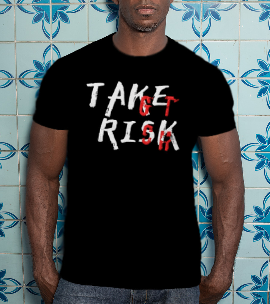 Take Get Risk Distressed White Red T-Shirt