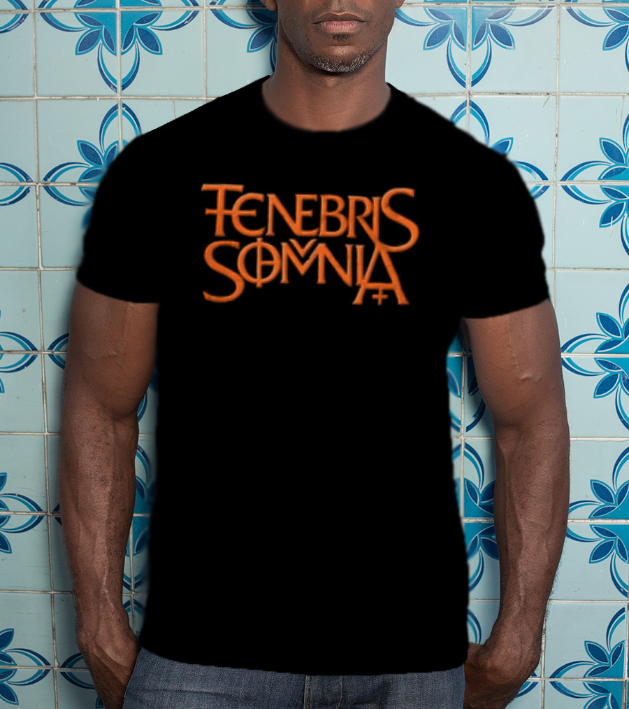 Tenebris Somnia Orange Gothic Lettering Black T-Shirt