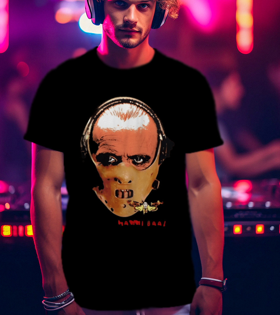 Hannibal Lecter Silence Of The Lamb Halloween Horror Mask With Skull Moth T-Shirt