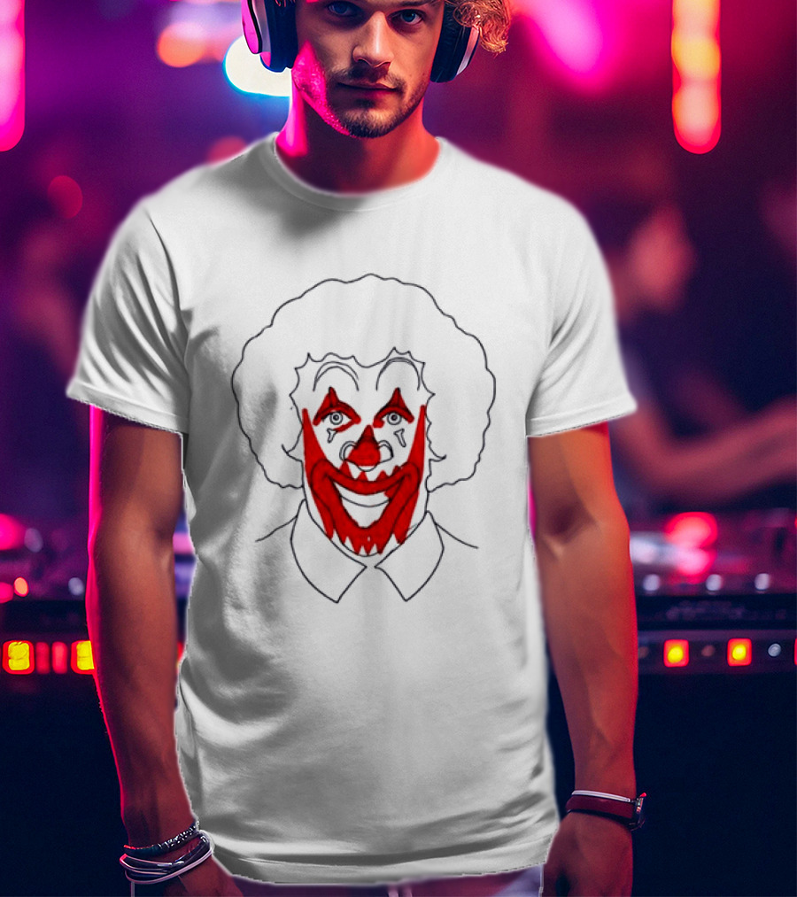 Asspizza Store Ronald Clown Face Drawing Red Lips White Collar T-Shirt