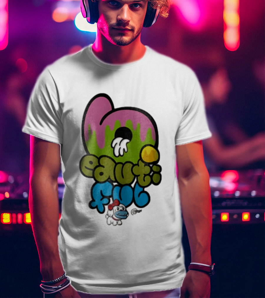 Beautiful Graffiti Lettering Dripping Paint Cartoon Dog With Spray Can T-Shirt