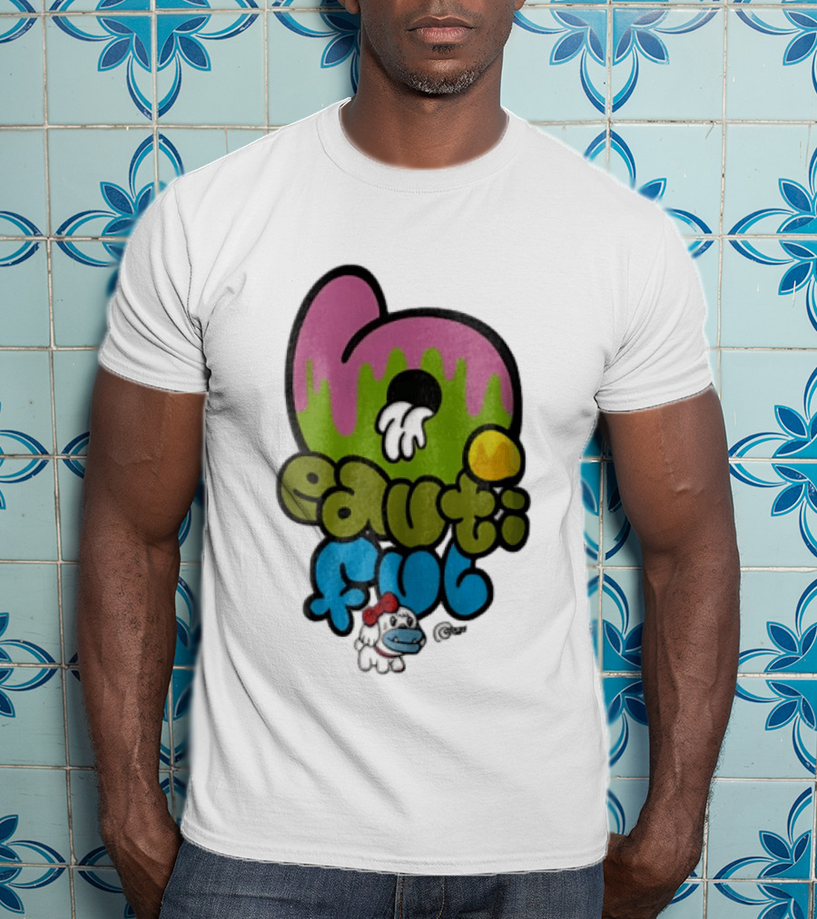 Beautiful Graffiti Lettering Dripping Paint Cartoon Dog With Spray Can T-Shirt