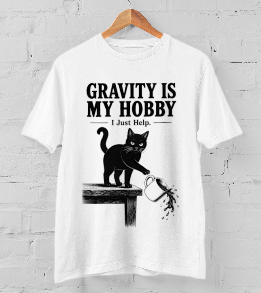 Gravity Is My Hobby Black Cat I Just Help T-Shirt
