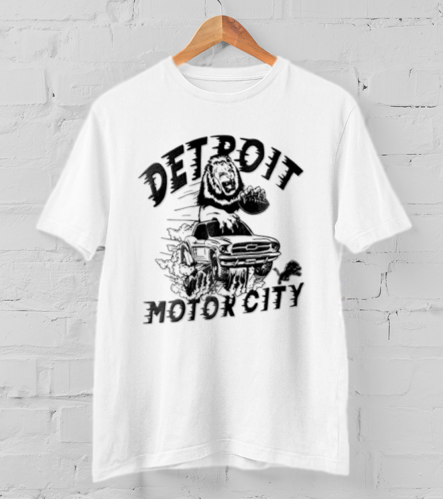 Detroit Lions Motor City Lion Holding Football Driving Car T-Shirt