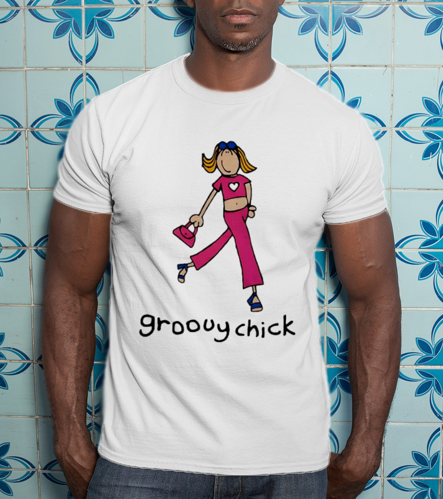 Groovy Chick Cartoon Character With Pink Heart Outfit And Bag T-Shirt