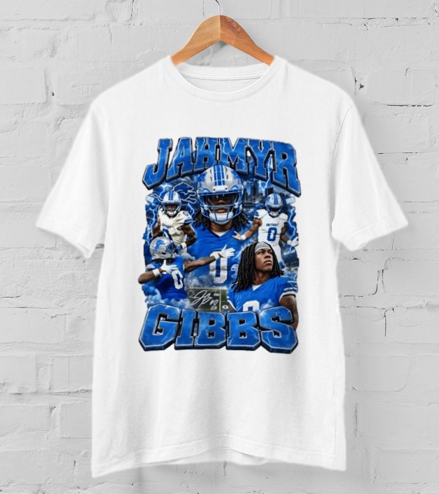 Jahmyr Gibbs Detroit Lions Blue Football T-Shirt