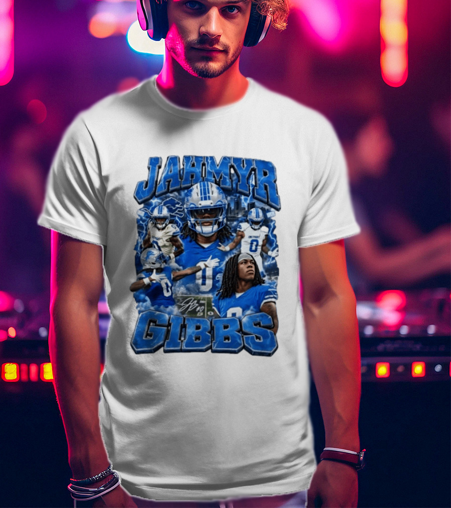 Jahmyr Gibbs Detroit Lions Blue Football T-Shirt