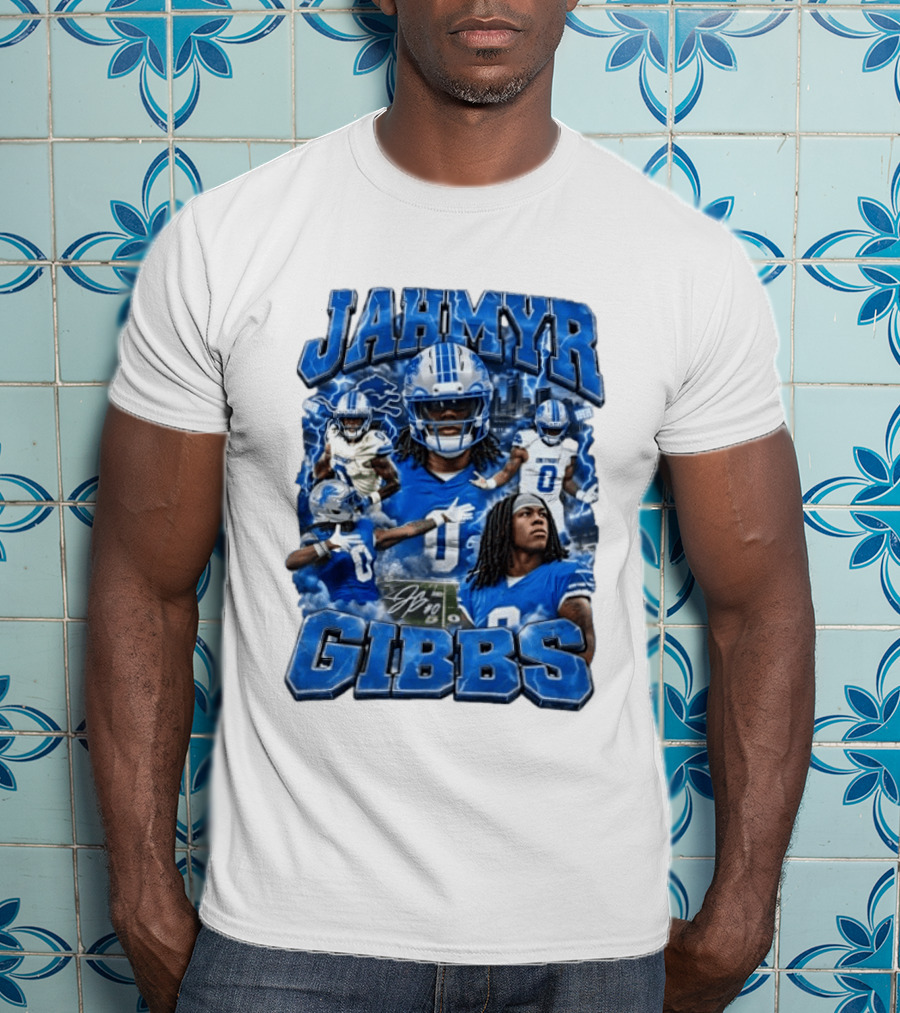 Jahmyr Gibbs Detroit Lions Blue Football T-Shirt