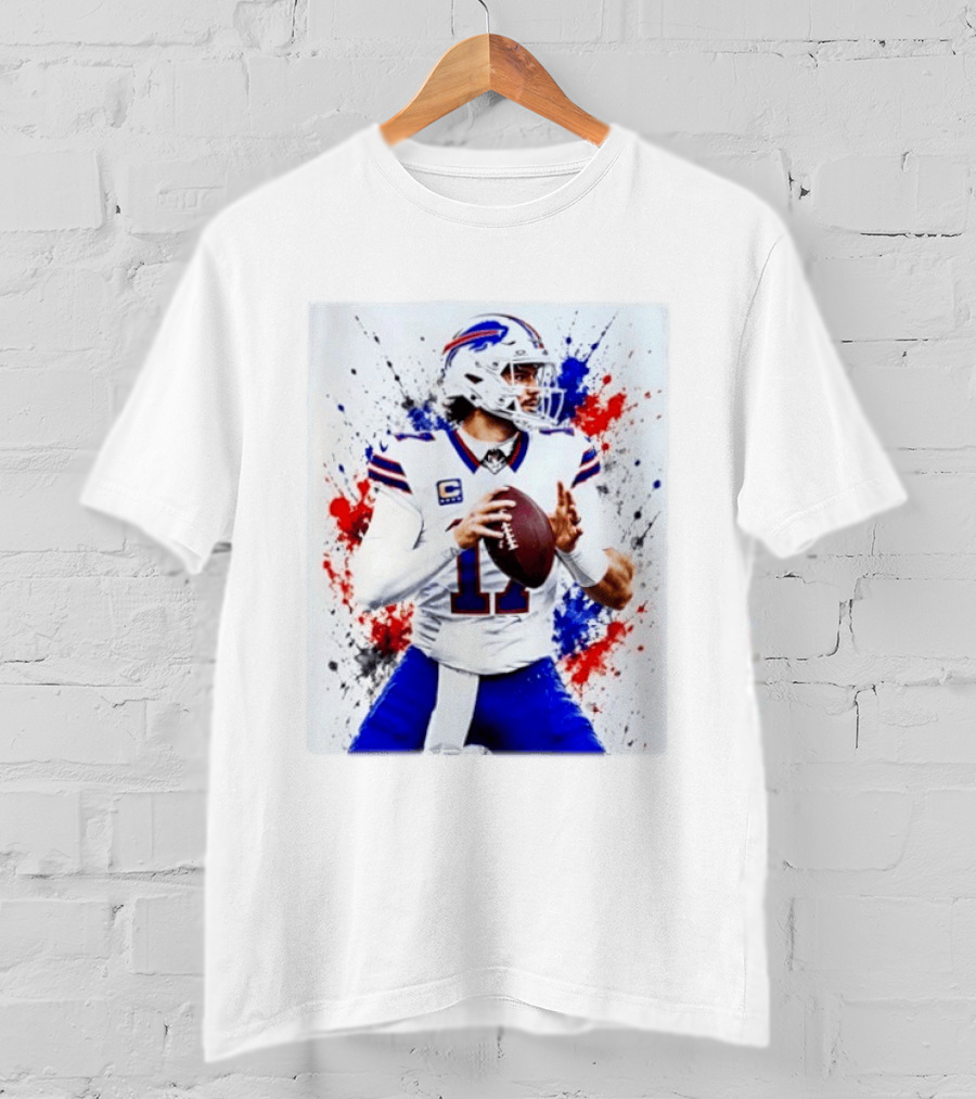 Buffalo Bills Josh Allen Paint Splatter Style Football Quarterback T-Shirt