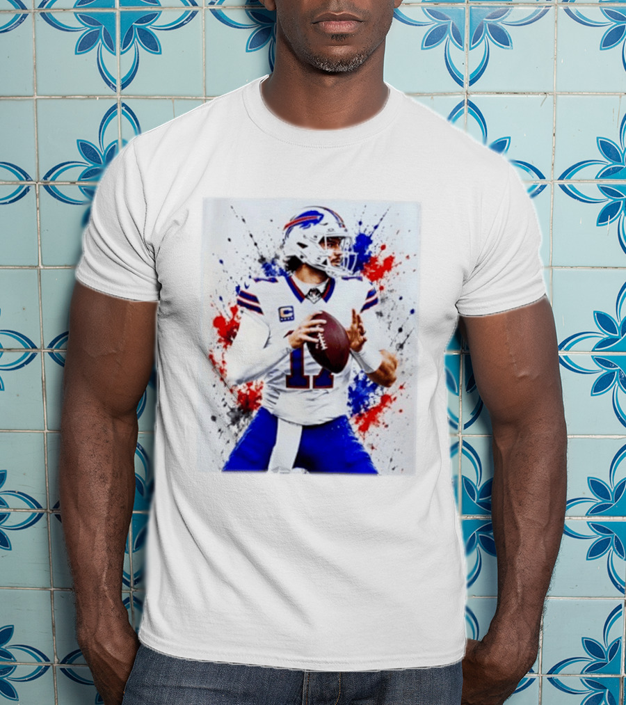 Buffalo Bills Josh Allen Paint Splatter Style Football Quarterback T-Shirt
