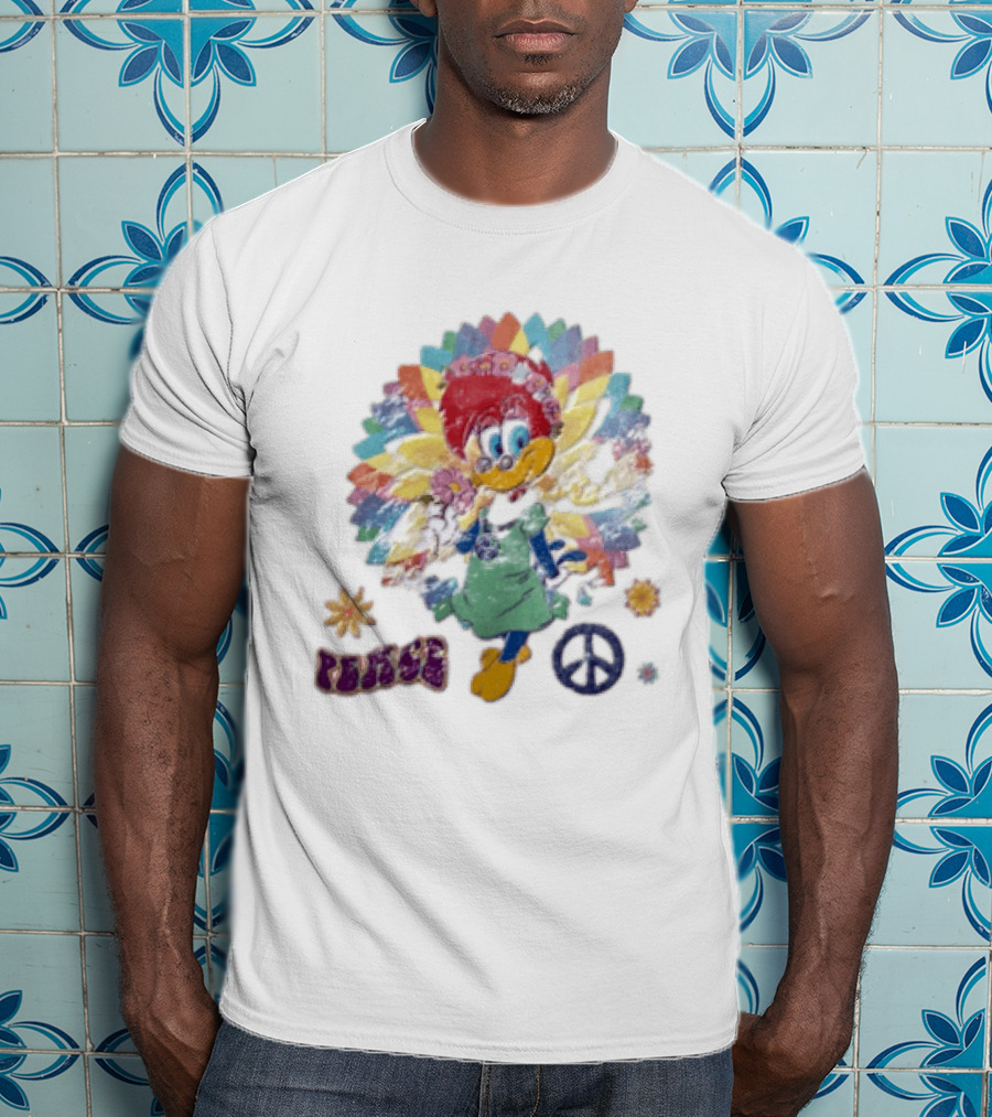 Peace Winnie Woodpecker Flower Crown Rainbow Sign T-Shirt