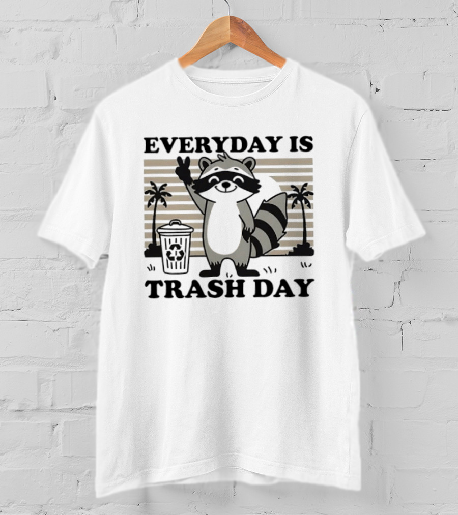 EVERYDAY IS TRASH DAY Raccoon Peace Sign With Palm Trees T-Shirt